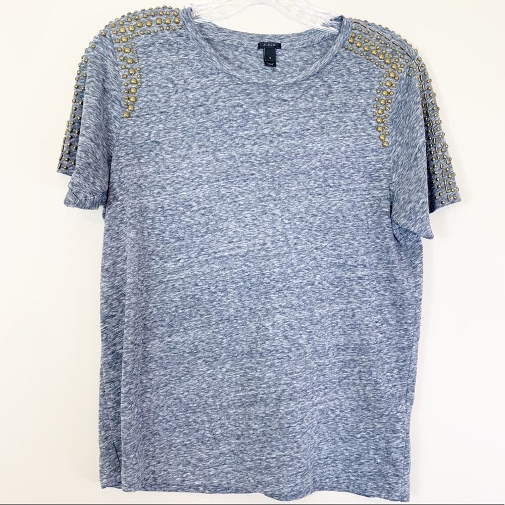 J Crew Gray Heathered Gold Studded Shoulders Tee